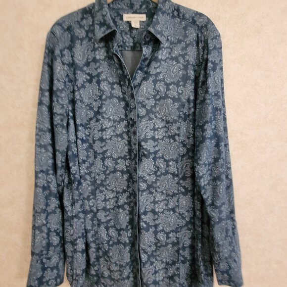 Blue Paisley Shirt Coldwater Creek Size Large - Picture 3 of 15